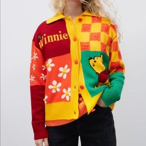 Zara Winnie the Pooh embroidered cardigan sweater with buttons size Small